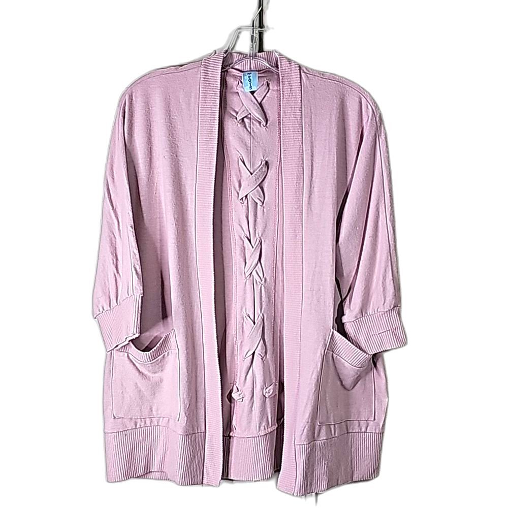 Cardigan Open Style Pink Braided Back 3/4 Sleeves Front Pockets Size Small
